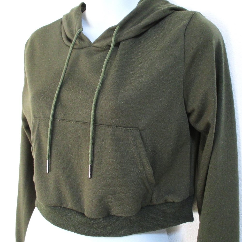 Olive Green Cropped Hoodie